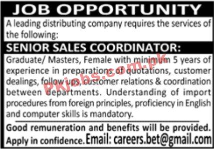 Jobs in Leading Distributing Company