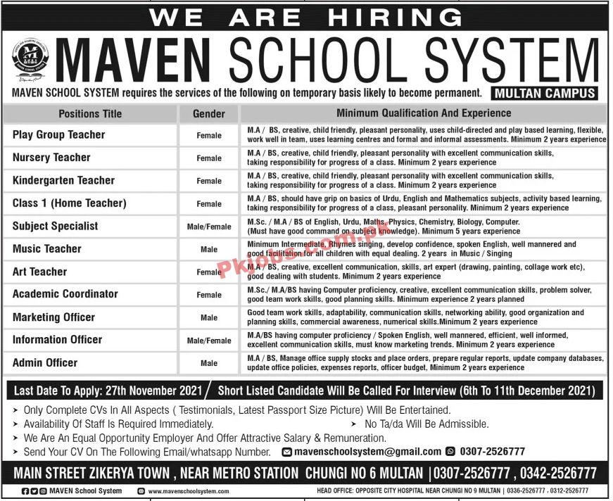 Jobs in MAVEN School System