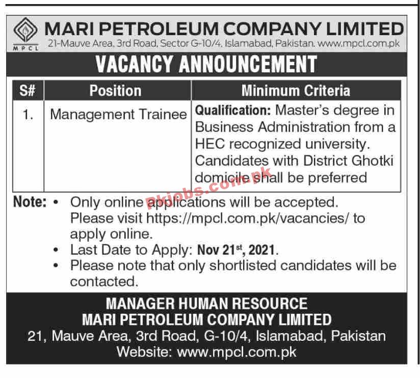 Jobs in Mari Petroleum Company Limited