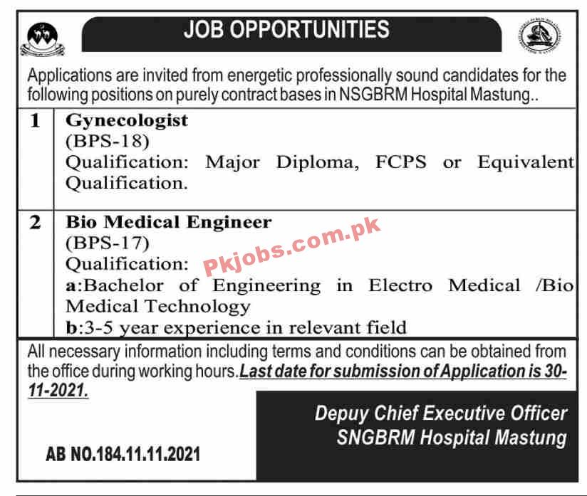 Jobs in NSGBRM Hospital Mastung