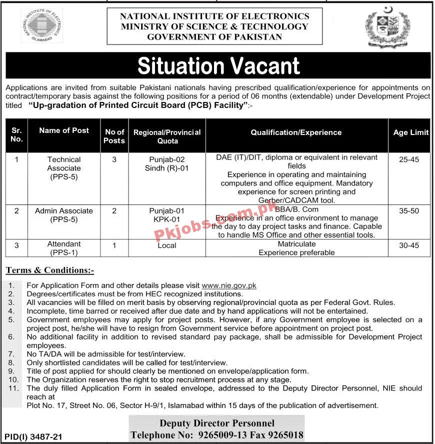 Jobs in National Institute of Electronics Ministry of Science & Technology Government of Pakistan