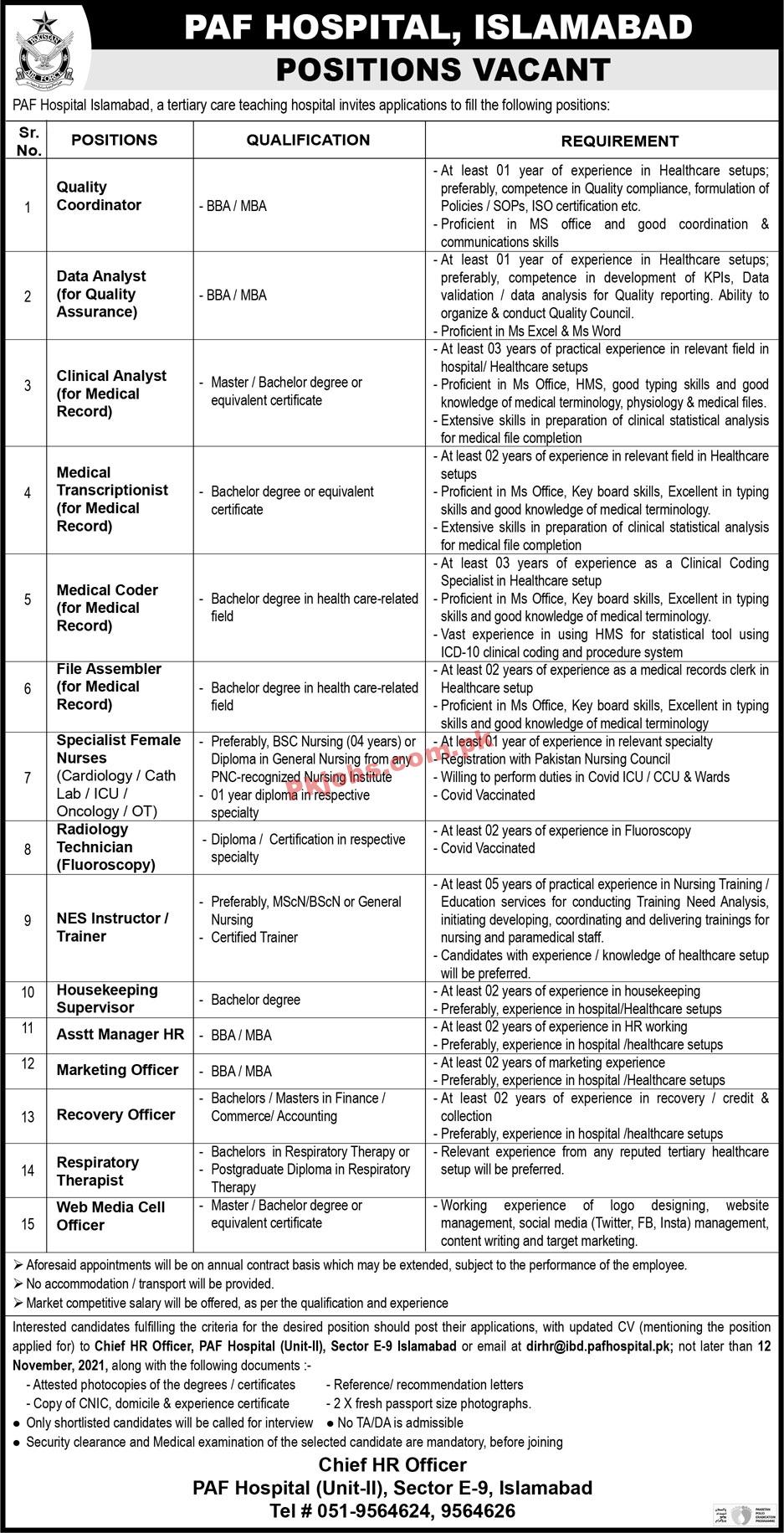 Jobs in PAF Hospital Islamabad