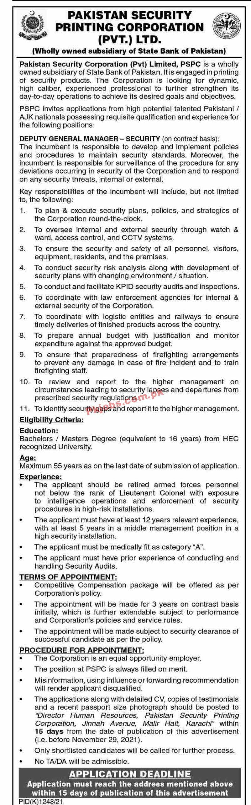 Jobs in Pakistan Security Printing Corporation Pvt Ltd