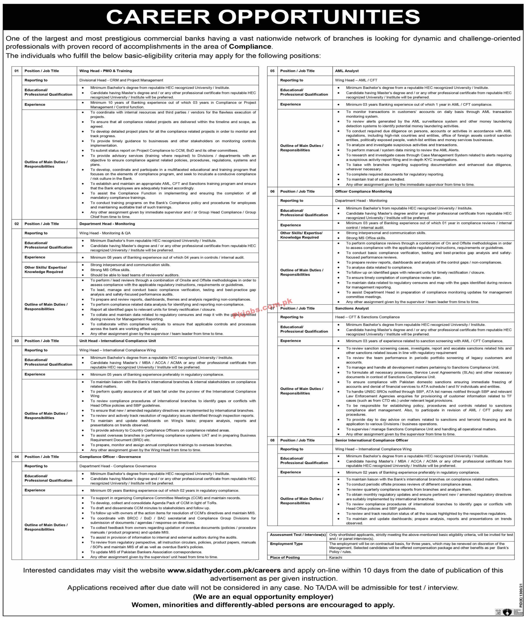 Jobs in Prestigious Commercial Banks Karachi