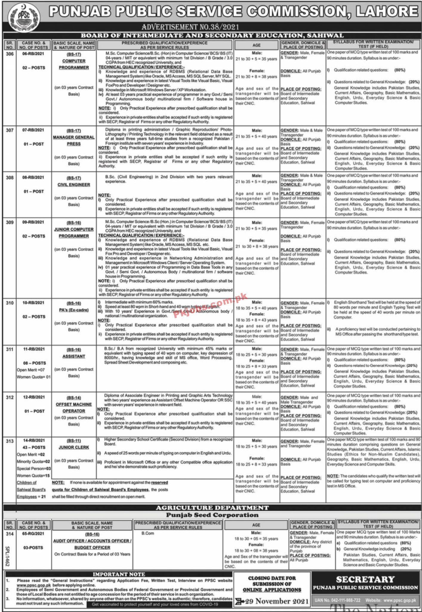 Jobs in Punjab Public Service Commission PPSC Advertisement No 38-