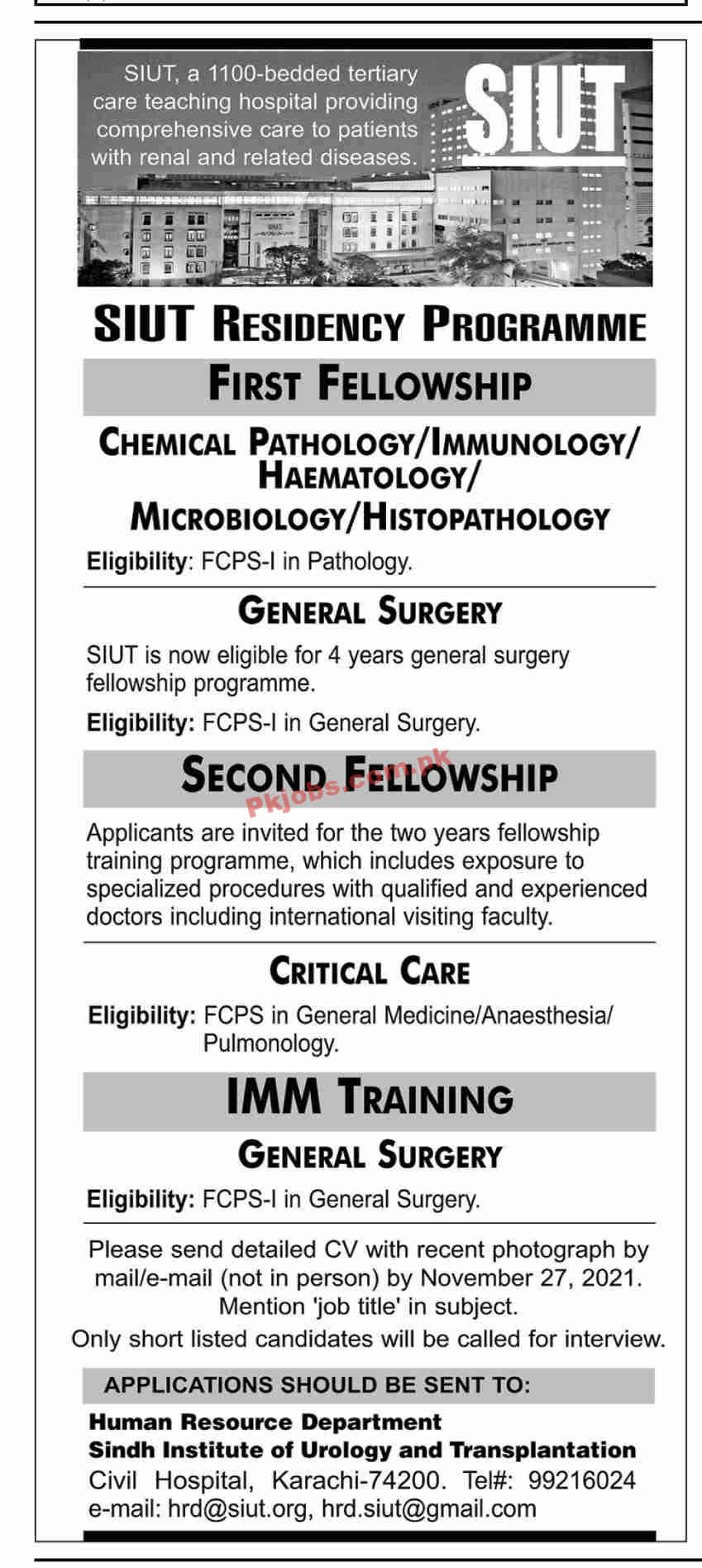 Jobs in Sindh Institute of Urology and Transplantation SIUT