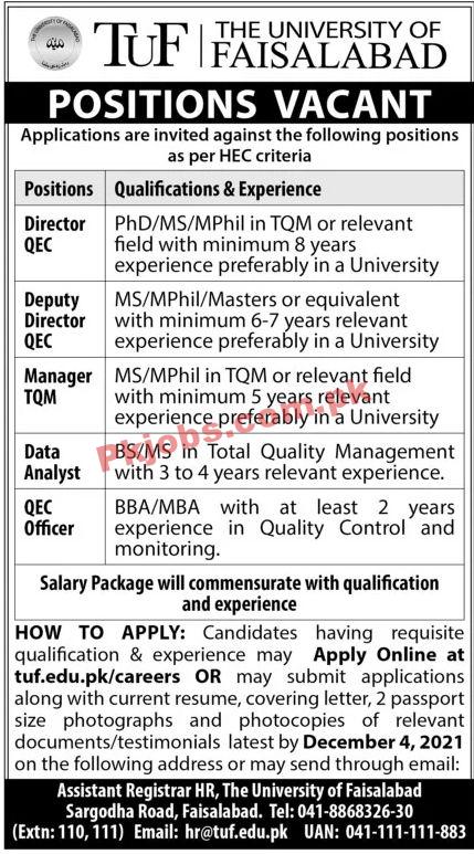 Jobs in TUF The University of Faisalabad