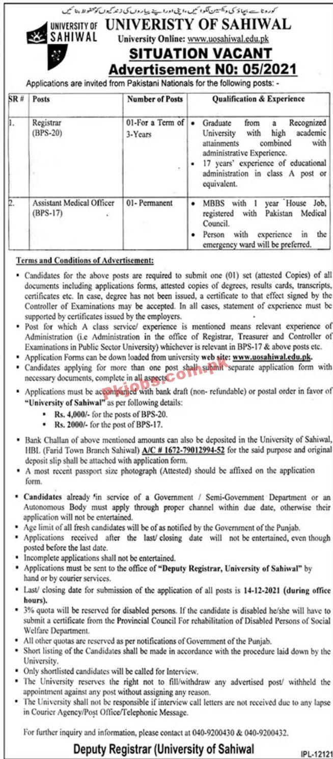Jobs in University of Sahiwal