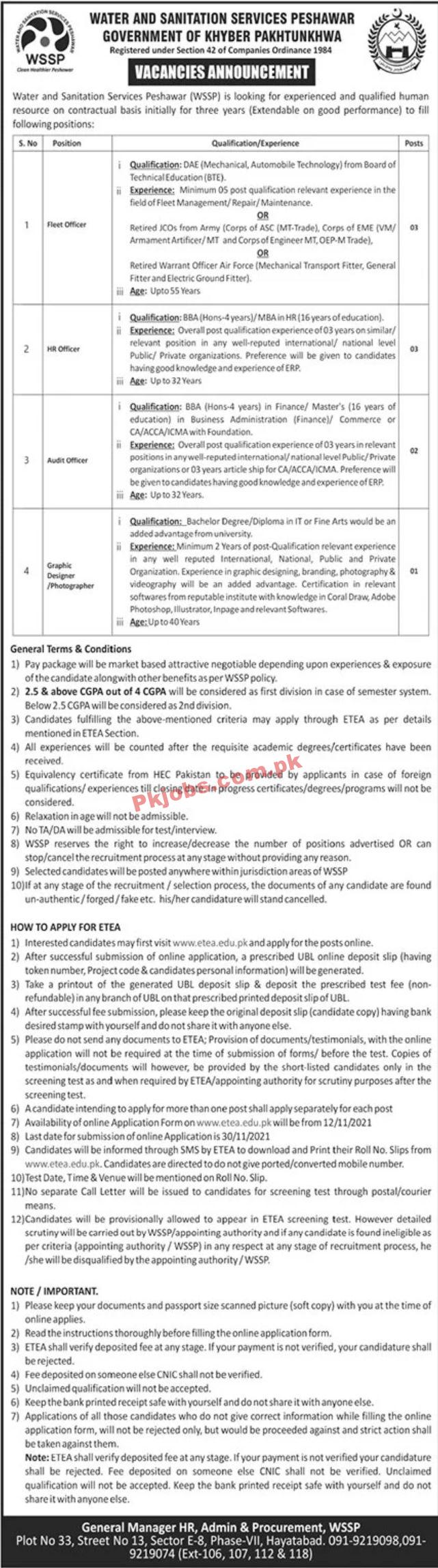 Jobs in Water and Sanitation Services Peshawar WSSP