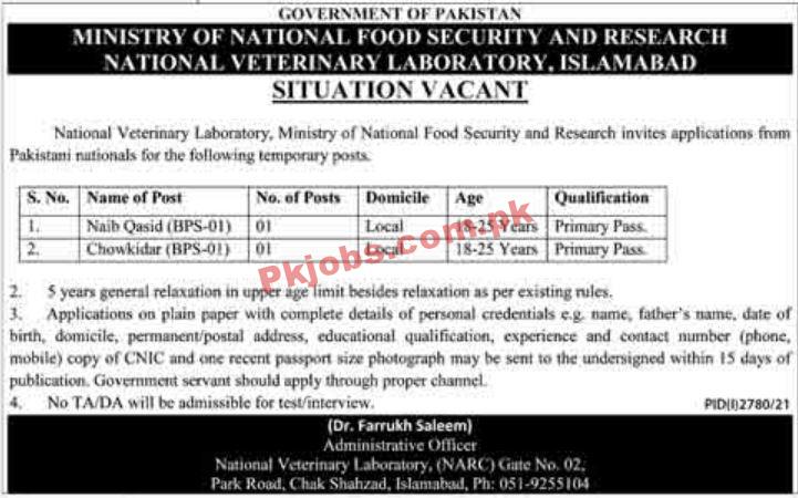MNFSR PK Jobs 2021 | Ministry of National Food Security & Research Announced Latest Advertisement PK Jobs 2021
