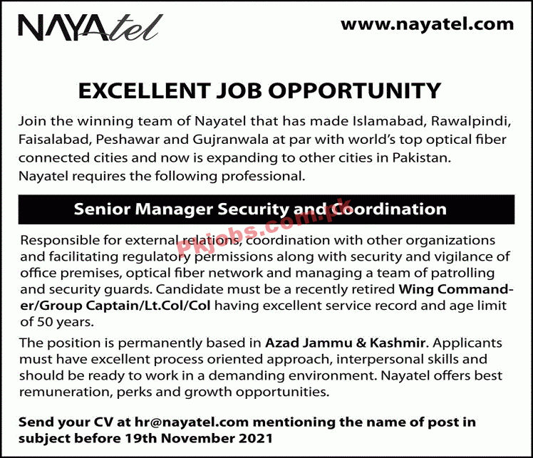 Nayatel PK Jobs 2021 | Nayatel Company Head Office Announced Latest Management PK Jobs 2021