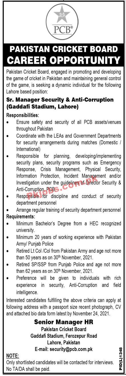 PCB PK Jobs 2021 | Pakistan Cricket Board Anti Corruption Department Management PK Jobs 2021