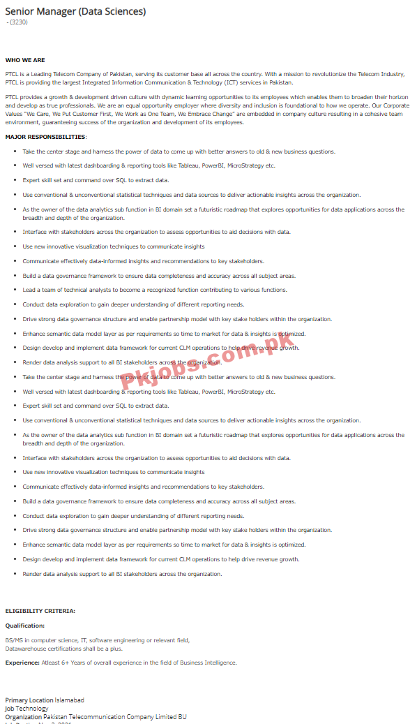 PTCL PK Jobs 2021 | Pakistan Telecommunication Company Limited Head Office Announced Management PK Jobs 2021