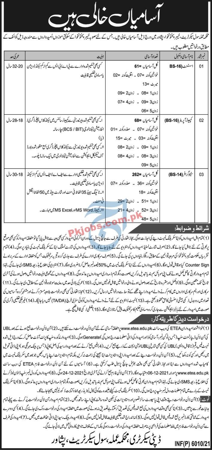 Secretariat PK Jobs 2021 | Provincial Civil Secretariat Head Office Announced Management PK Jobs 2021