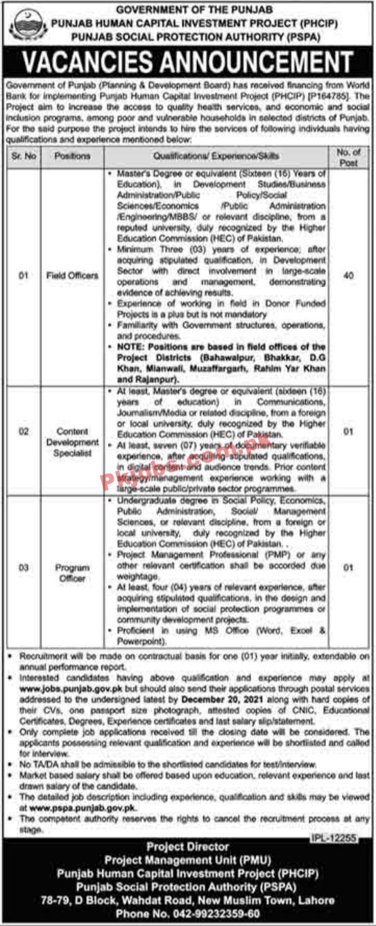 Social Protection PK Jobs 2021 | Provincial Social Protection Authority Head Office Announced Management PK Jobs 2021