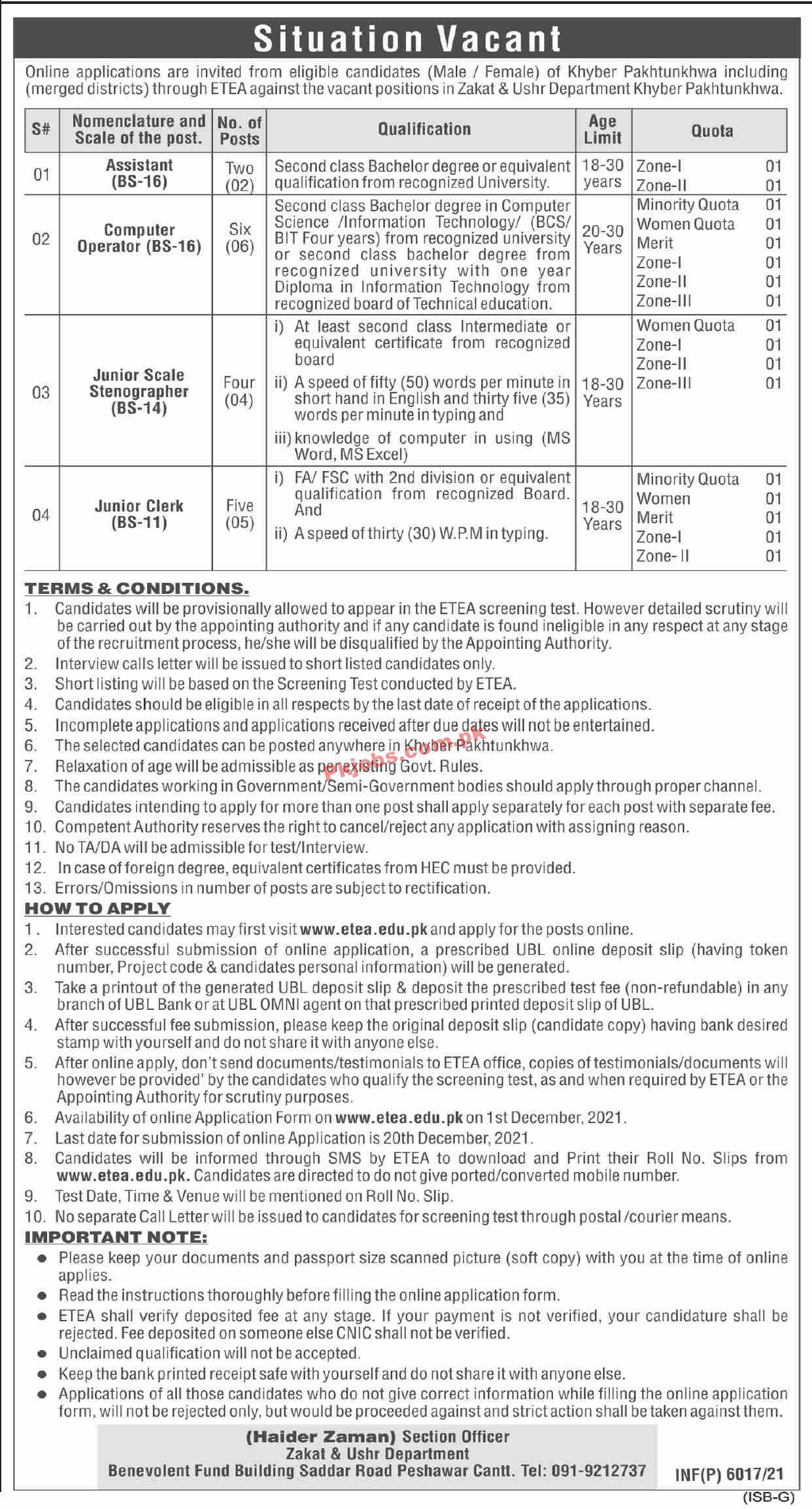 Zakat Department PK Jobs 2021 | Provincial Zakat & Ushr Department Head Office Announced Management PK Jobs 2021