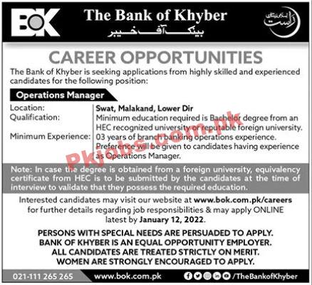 BOK PK Jobs 2021 | The Bank of Khyber BOK Head Office Announced Management PK Jobs 2021