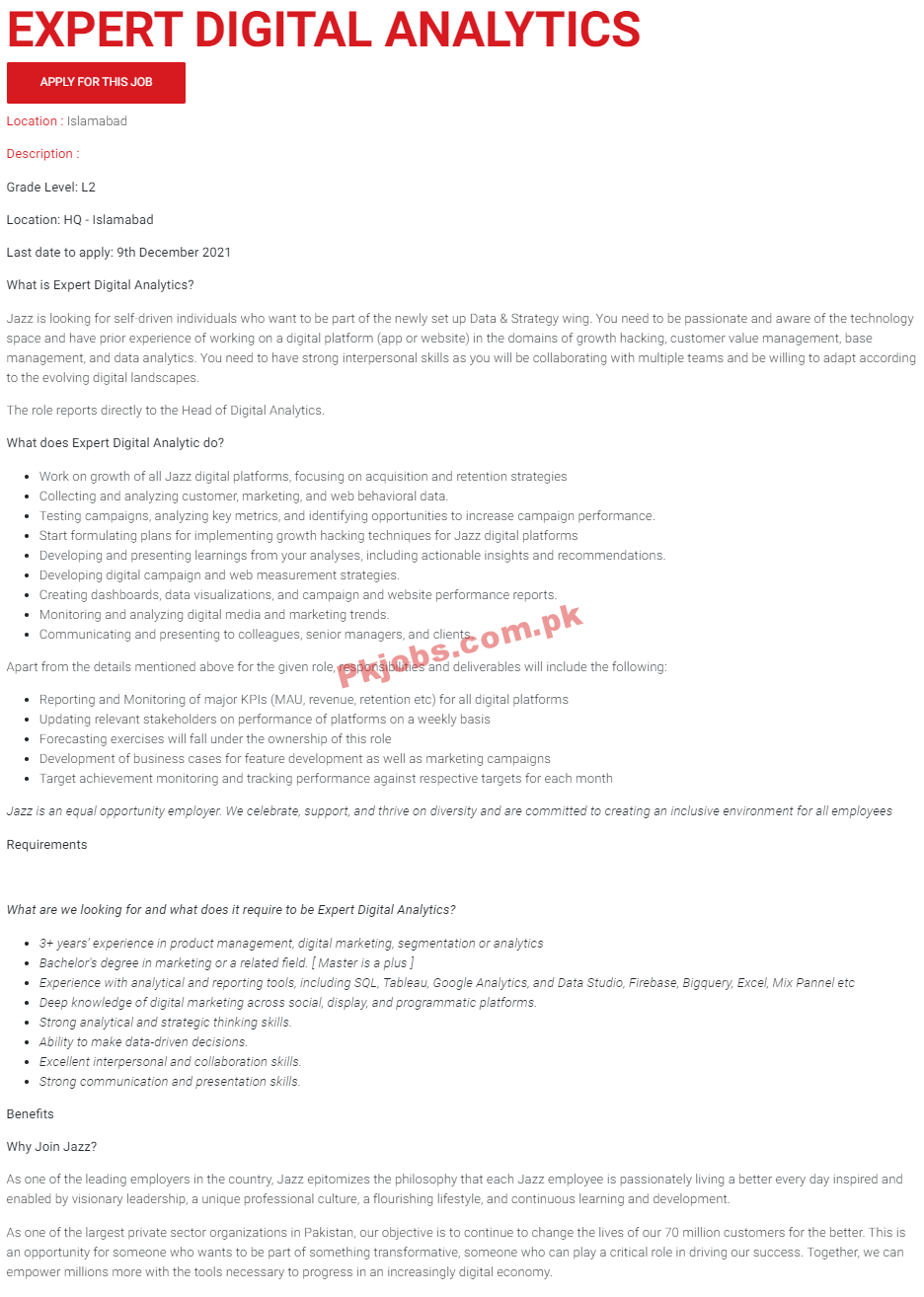 JAZZ PK Jobs 2021 | Mobilink Jazz Company Headquarters Announced Management & Technical PK Jobs 2021