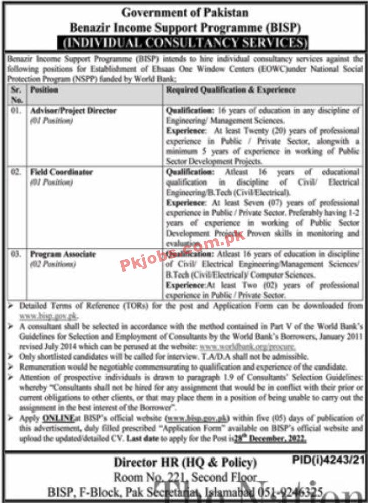 Jobs in Benazir Income Support Programme BISP