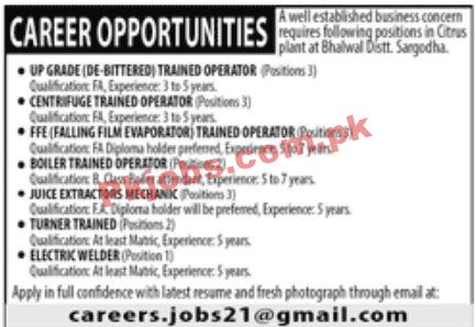 Jobs in Business Concern Sargodha