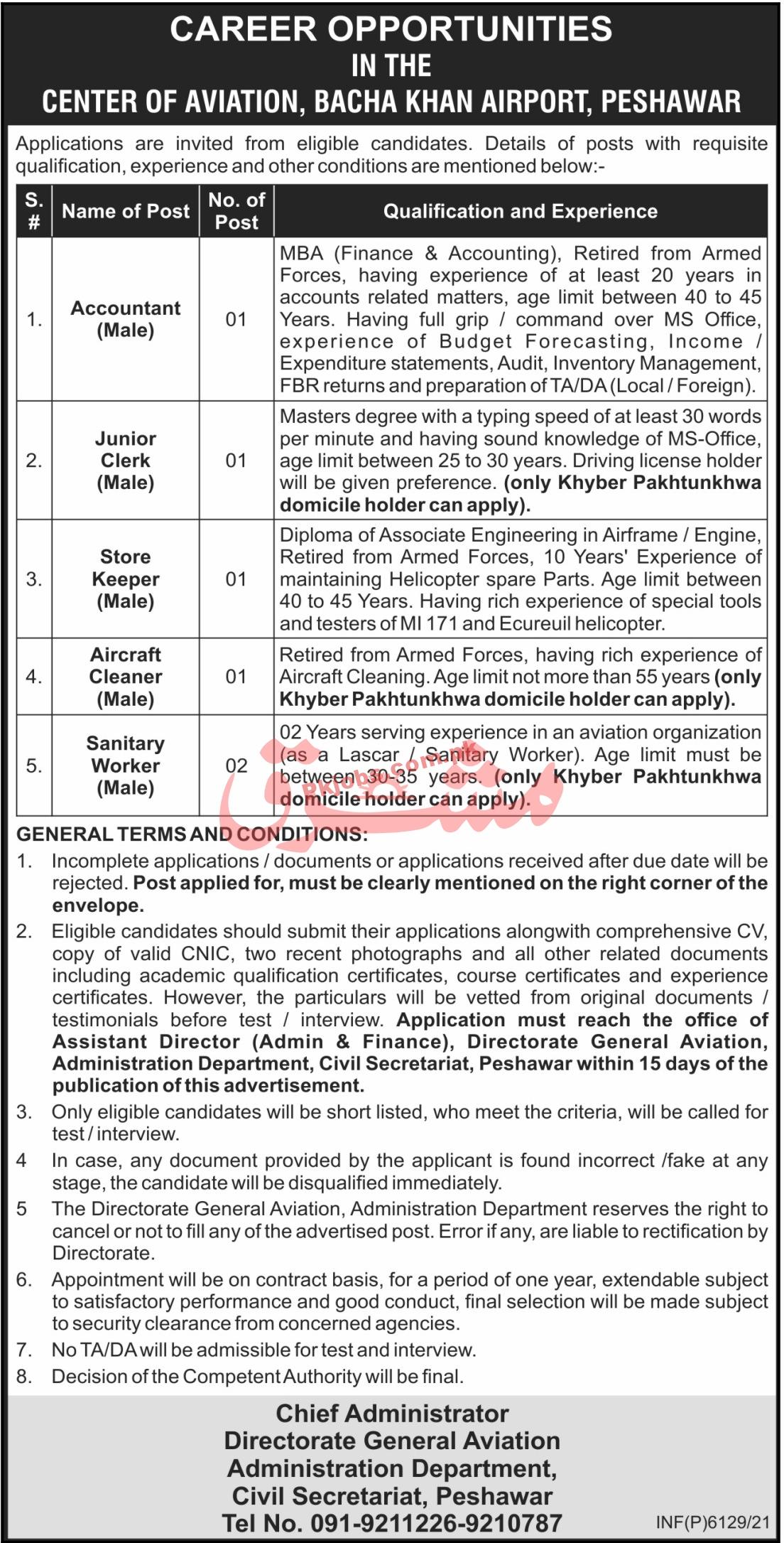 Jobs in Center of Aviation Bacha Khan Airport