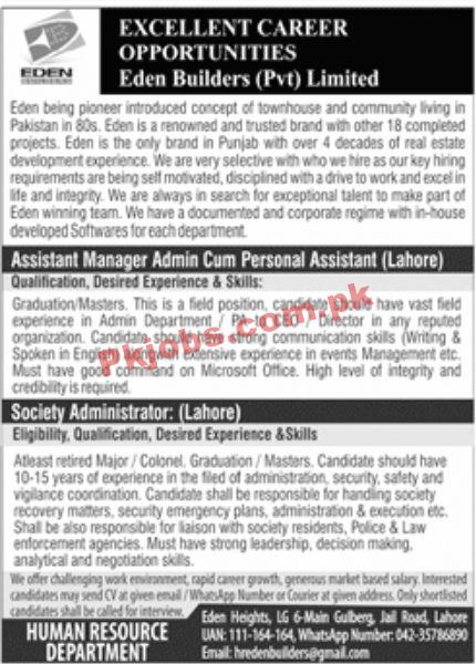 Jobs in Eden Builders Pvt Limited