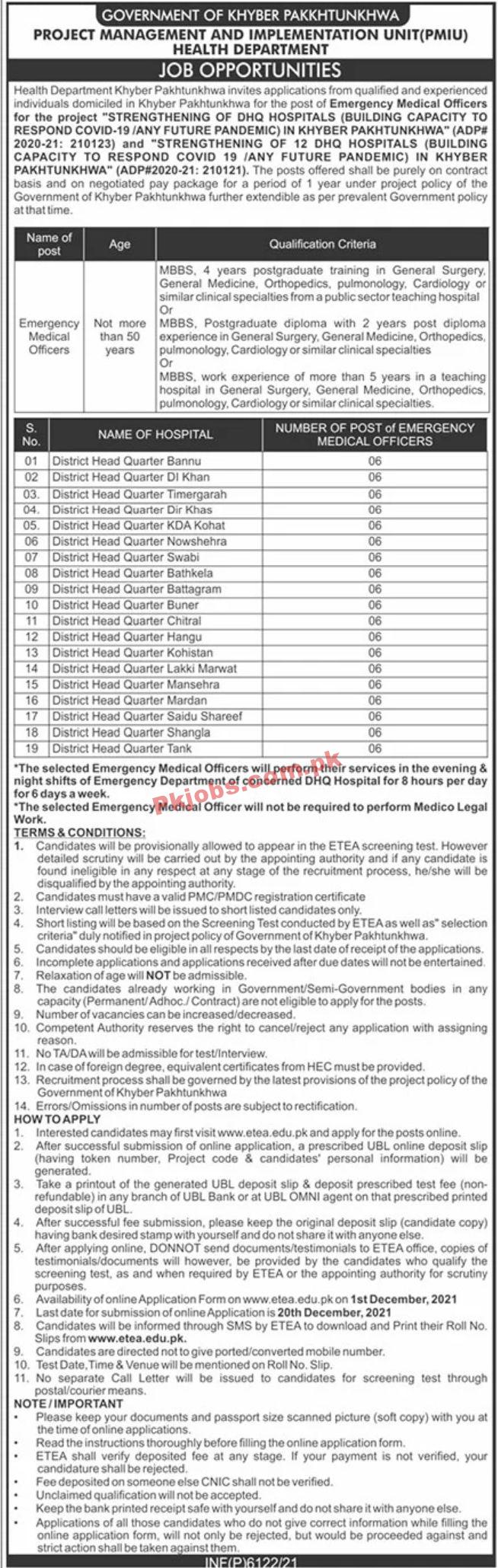 Jobs in Government of Khyber Pakhtunkhwa Project Management and Implementation Unit PMIU