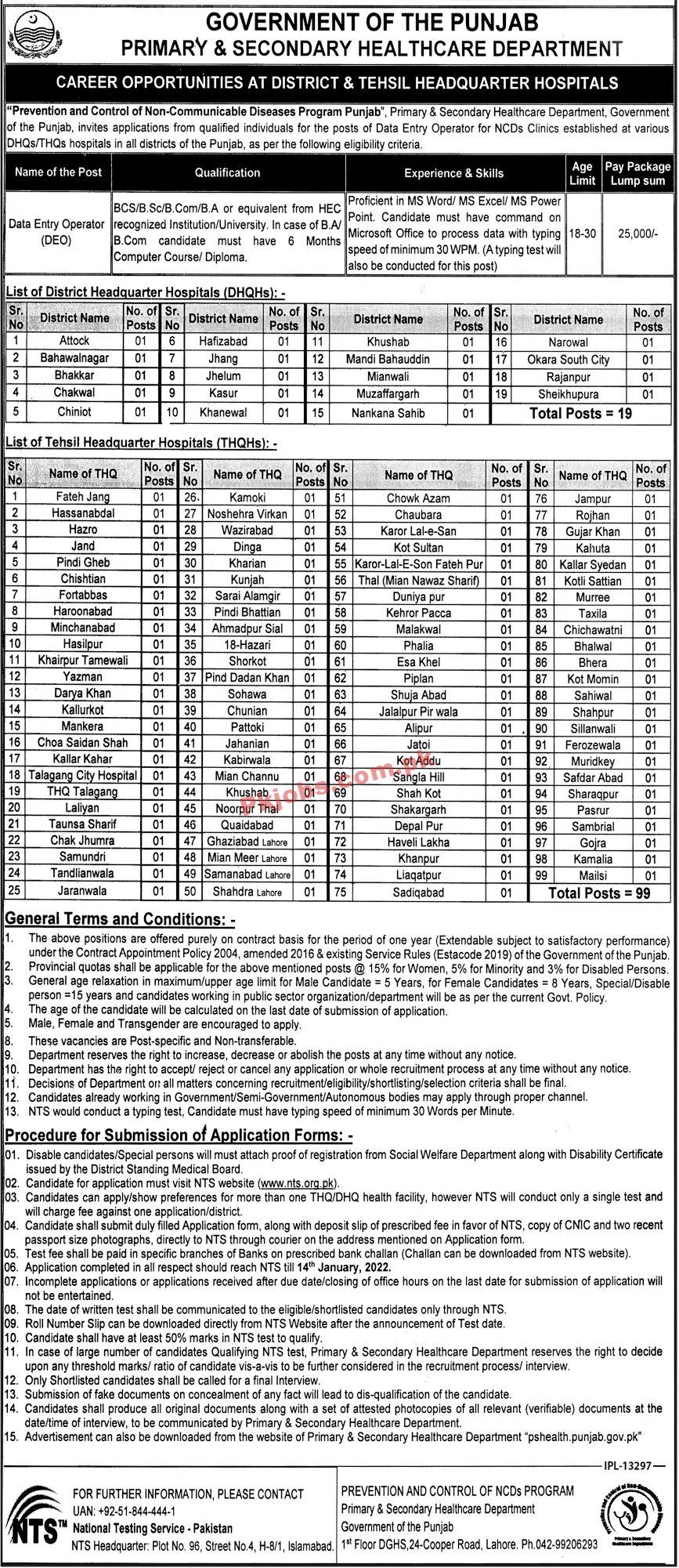 Jobs in Government of the Punjab Primary & Secondary Healthcare Department