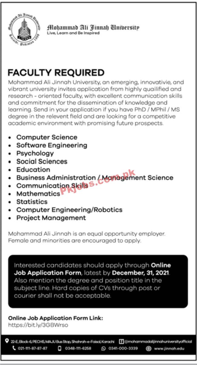 Jobs in Mohammad Ali Jinnah University Karachi