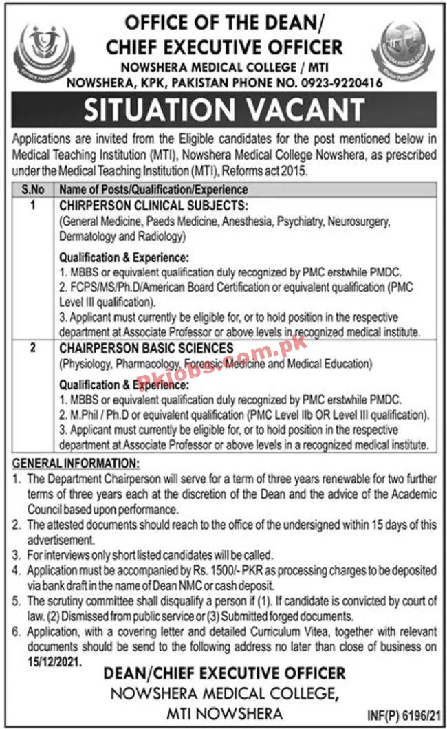 Jobs in Nowshera Medical College