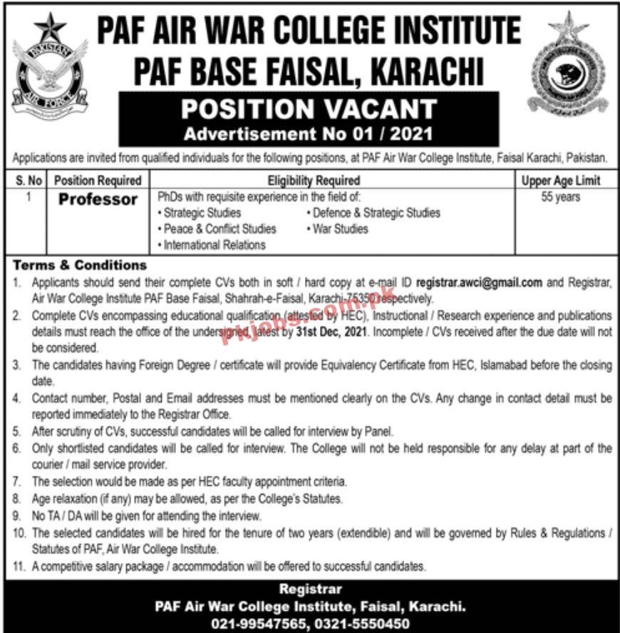 Jobs in PAF Air War College Institute