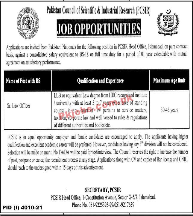 Jobs in Pakistan Council of Scientific & Industrial Research PCSIR