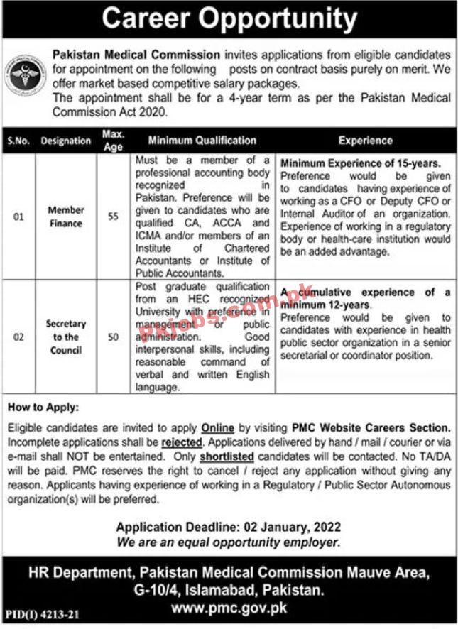 Jobs in Pakistan Medical Commission PMC
