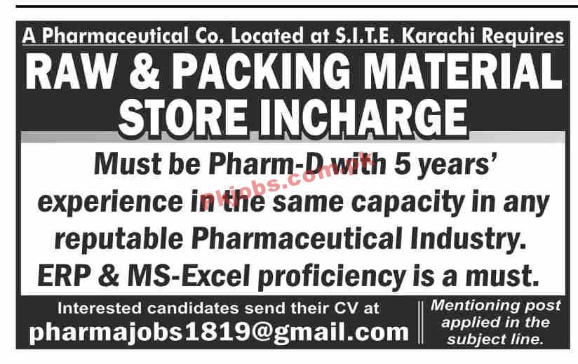 Jobs in Pharmaceutical Company Karachi