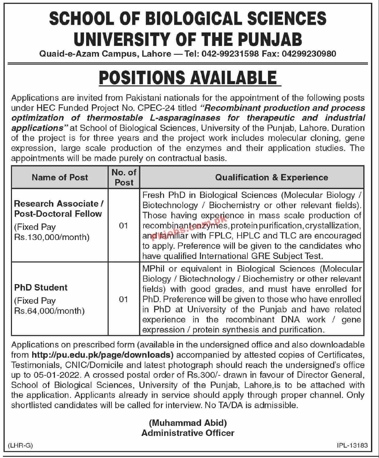 Jobs in School of Biological Sciences University of the Punjab