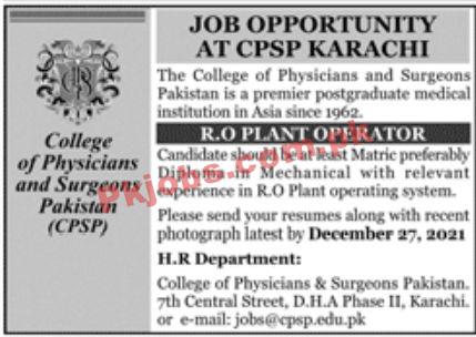 Jobs in The College of Physicians and Surgeons Pakistan