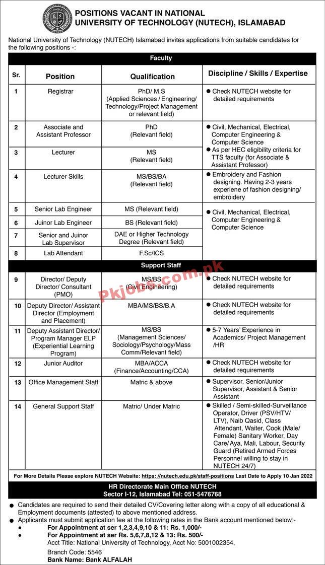 Jobs in University of Technology NUTECH Islamabad