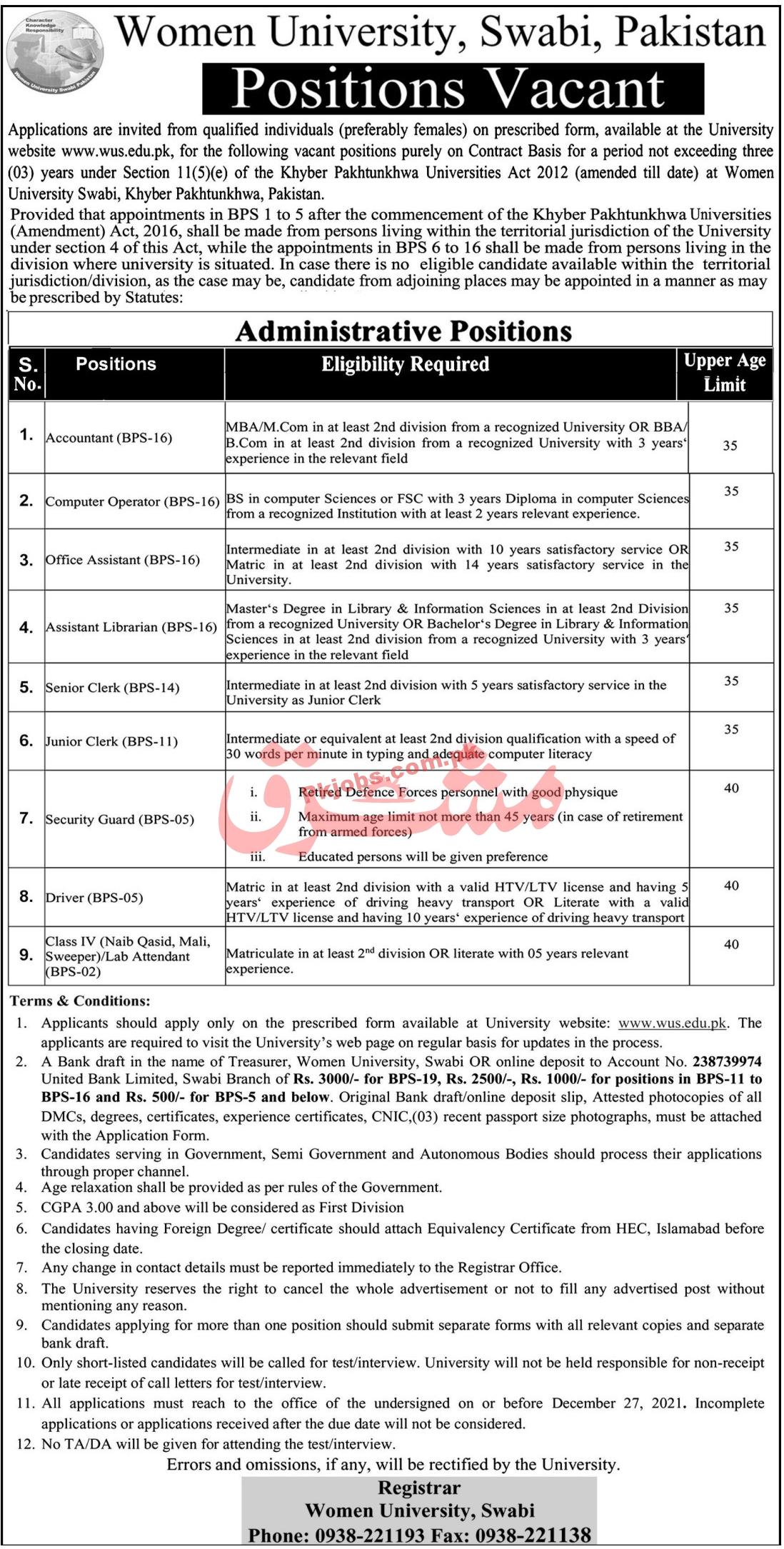 Jobs in Women University Swabi