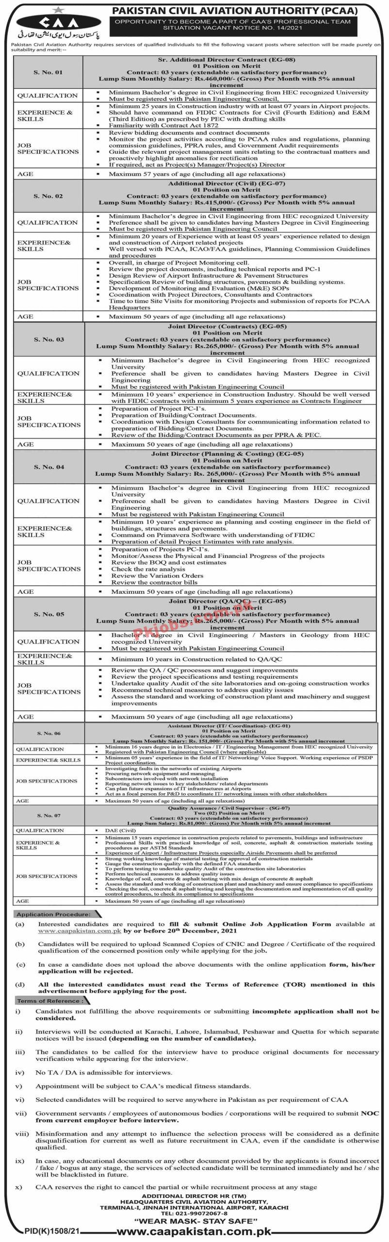 PCAA PK Jobs 2021 | Pakistan Civil Aviation Authority PCAA Head Office Announced Management PK Jobs 2021