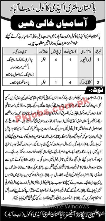 PMA PK Jobs 2021 | Pakistan Military Academy PMA Head Office Management Support Staff PK Jobs 2021