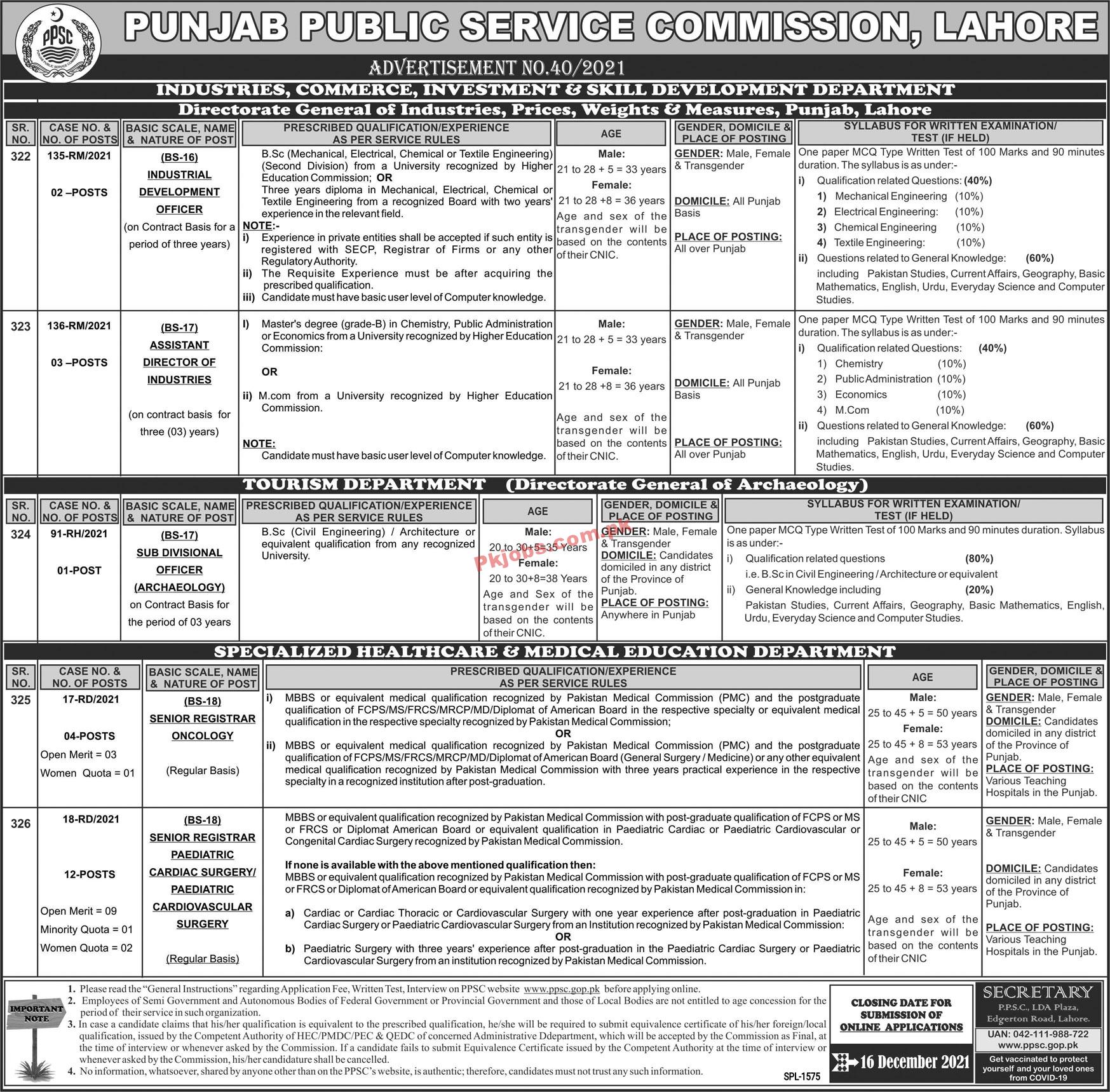 PPSC PK Jobs 2021 | Punjab Public Service Commission PPSC Head Office Announced Management & Technical PK Jobs 2021