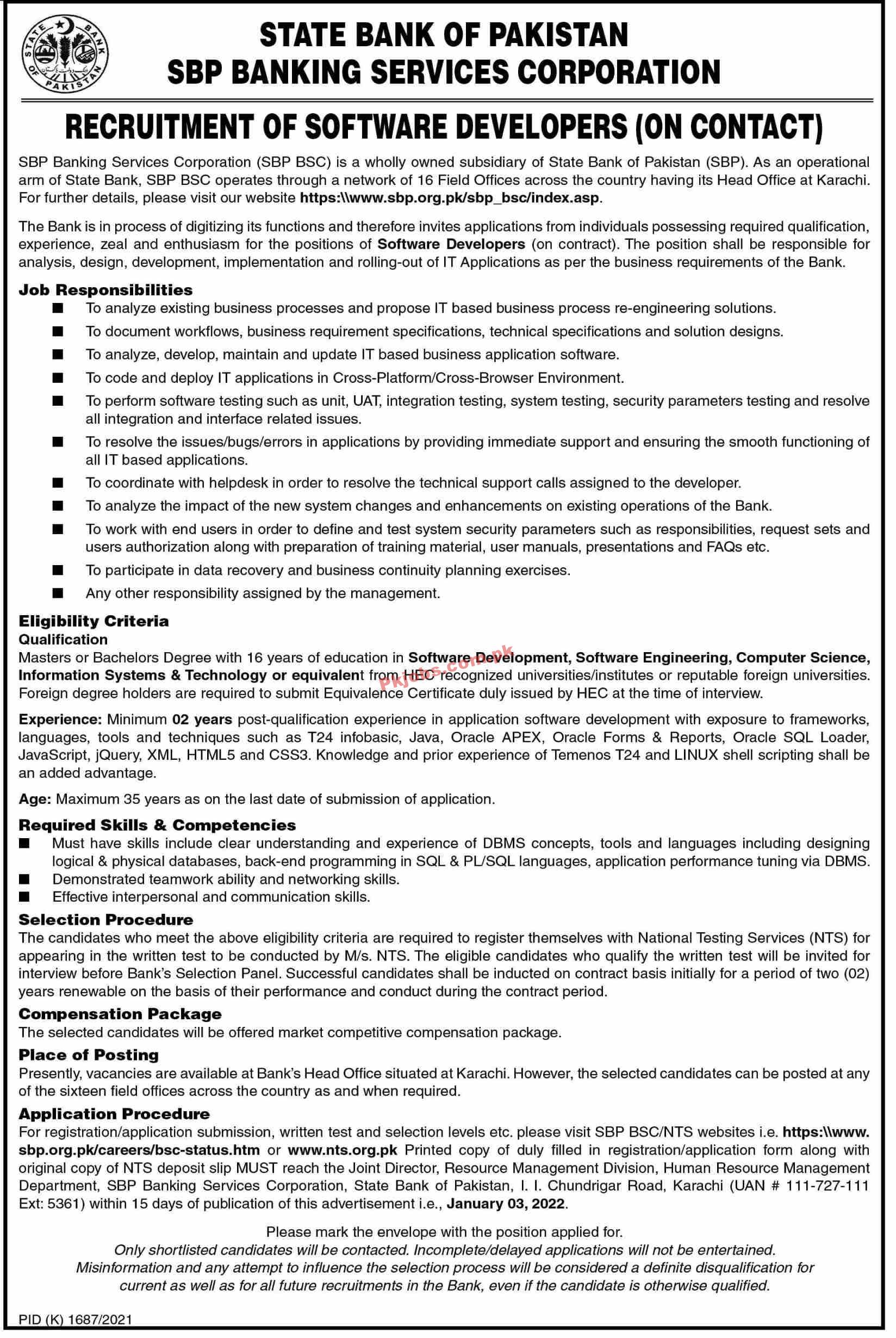 SBP PK Jobs 2021 | SBP Banking Services Corporation Headquarters Announced Management & Technical PK Jobs 2021