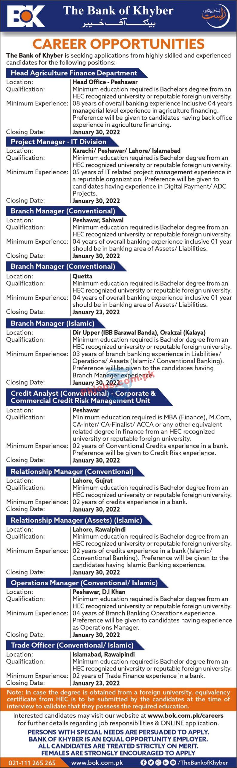 BoK Jobs 2022 | The Bank of Khyber BoK Headquarters Announced Management Jobs 2022