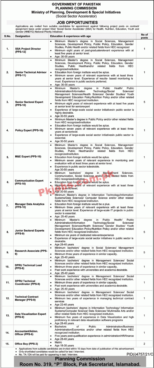 Government of Pakistan Planning Commission Jobs January 2022