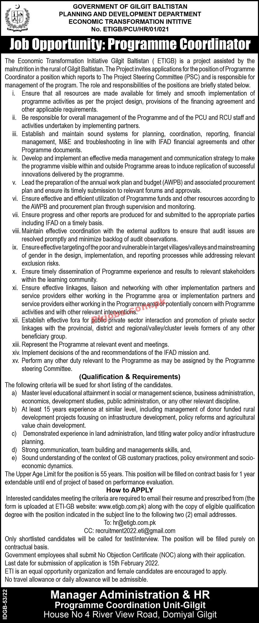 Jobs in Government of Gilgit Baltistan Planning and Development Department