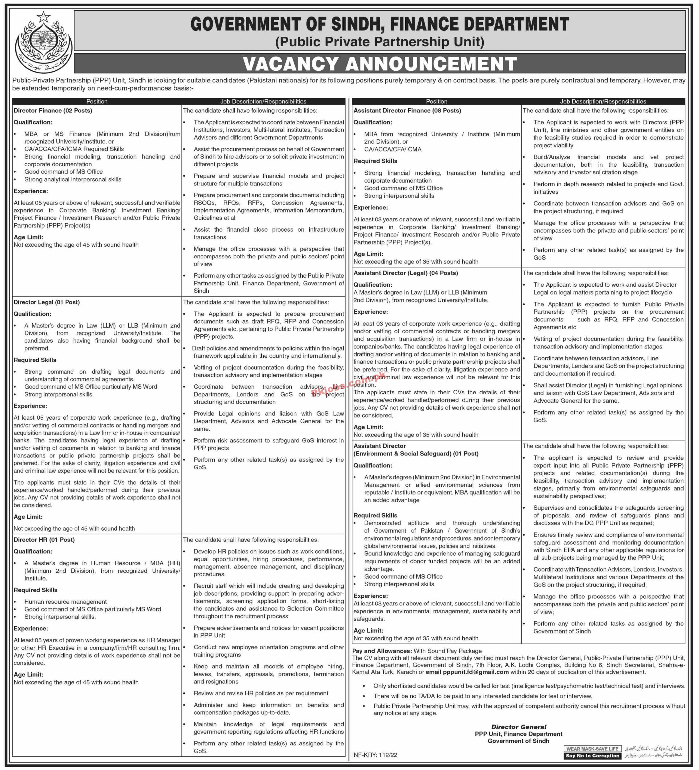 Jobs in Government of Sindh Finance Department