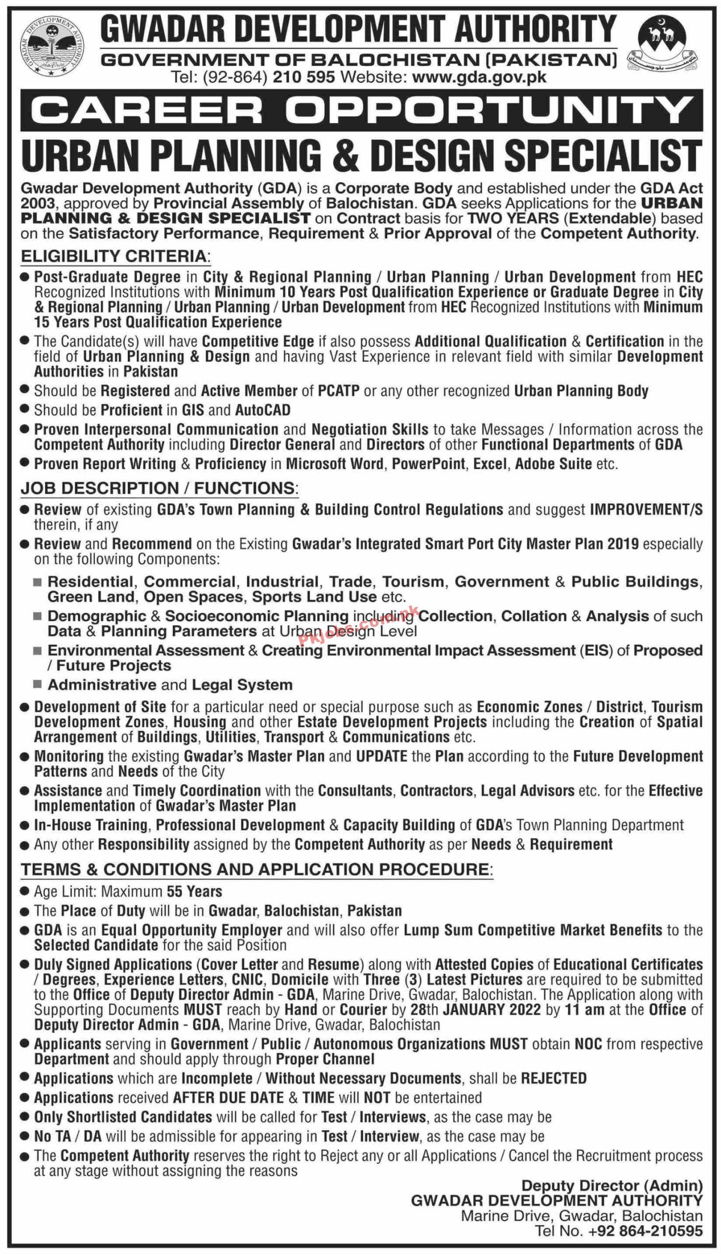 Jobs in Gwadar Development authority GDA