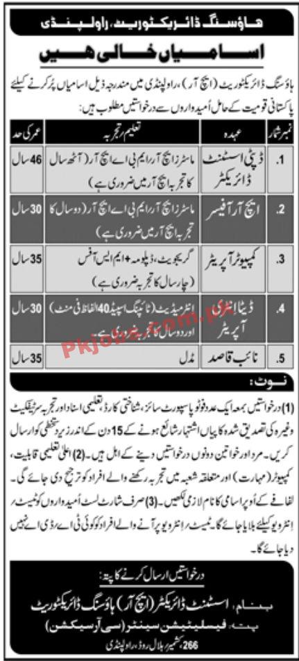 Jobs in Housing Directorate HR Rawalpindi