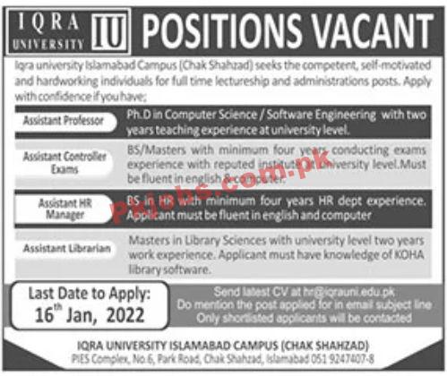 Jobs in IQRA University IU