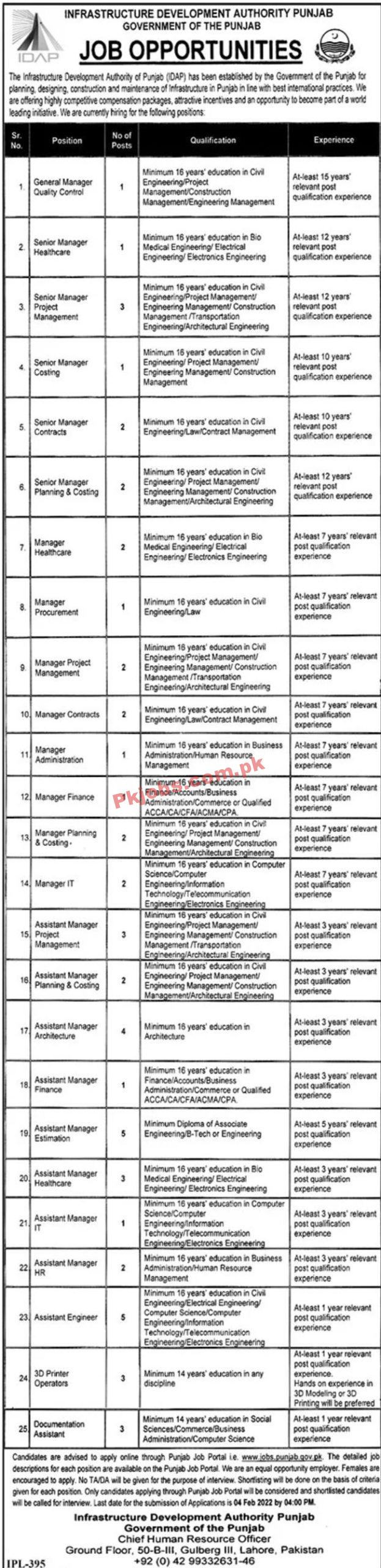 Jobs in Infrastructure Development Authority Punjab IDAP